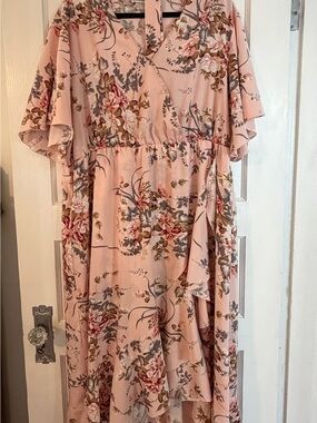 Women's Asymmetrical Floral Dress in Blush Pink